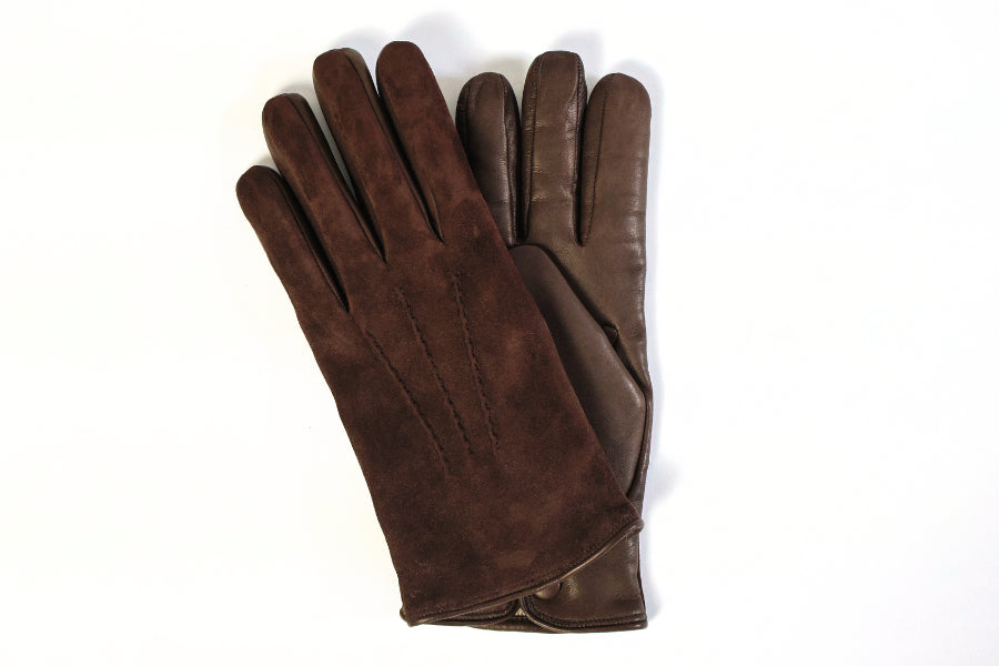 gants Intemporel bi-texture en cuir d'agneau et cuir d'agneau suédé - La Main De l'Homme