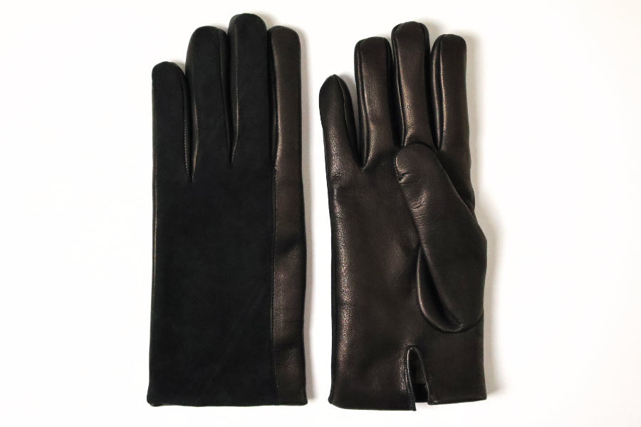 gants Intemporel bi-texture en cuir d'agneau et cuir d'agneau suédé - La Main De l'Homme