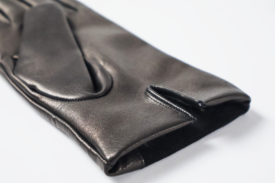 Gants Prestigieux noir bi-texture en cuir d'agneau et cuir d'agneau suédé doublé