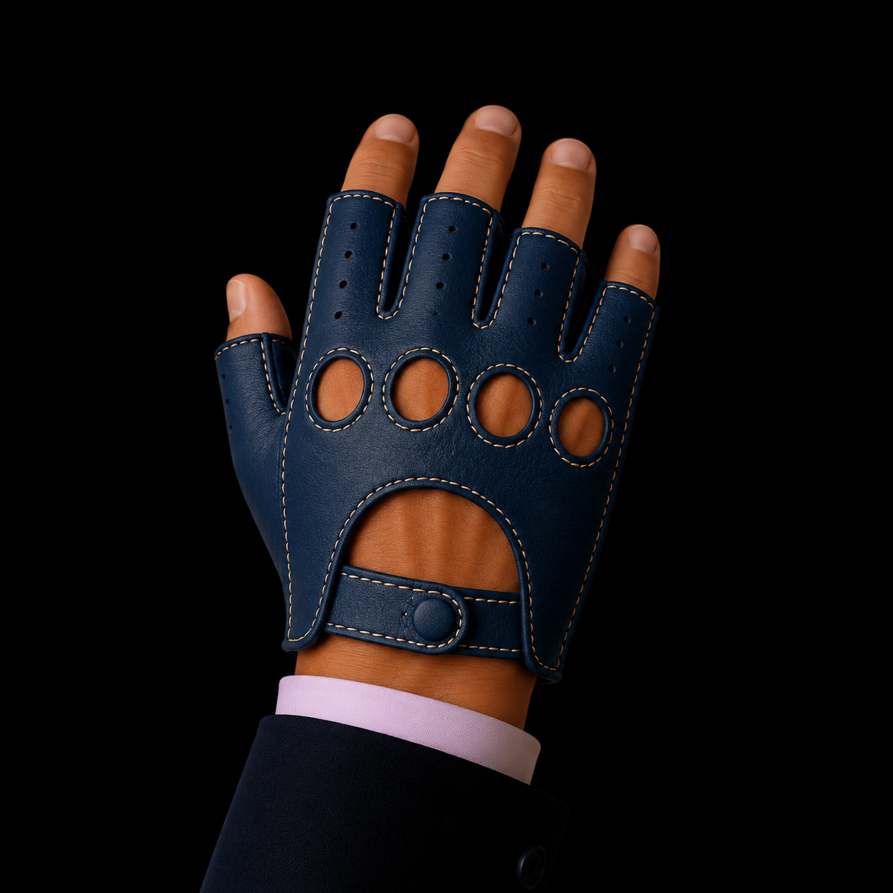 Mitaines de conduite ultra-personnalisées et sur mesure en bleu pozzi et surpiqûres tortora